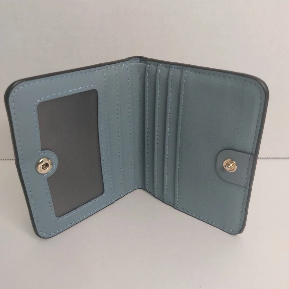 Toughergun Womens RFID Blocking Compact Wallet Blue Faux Leather Zip